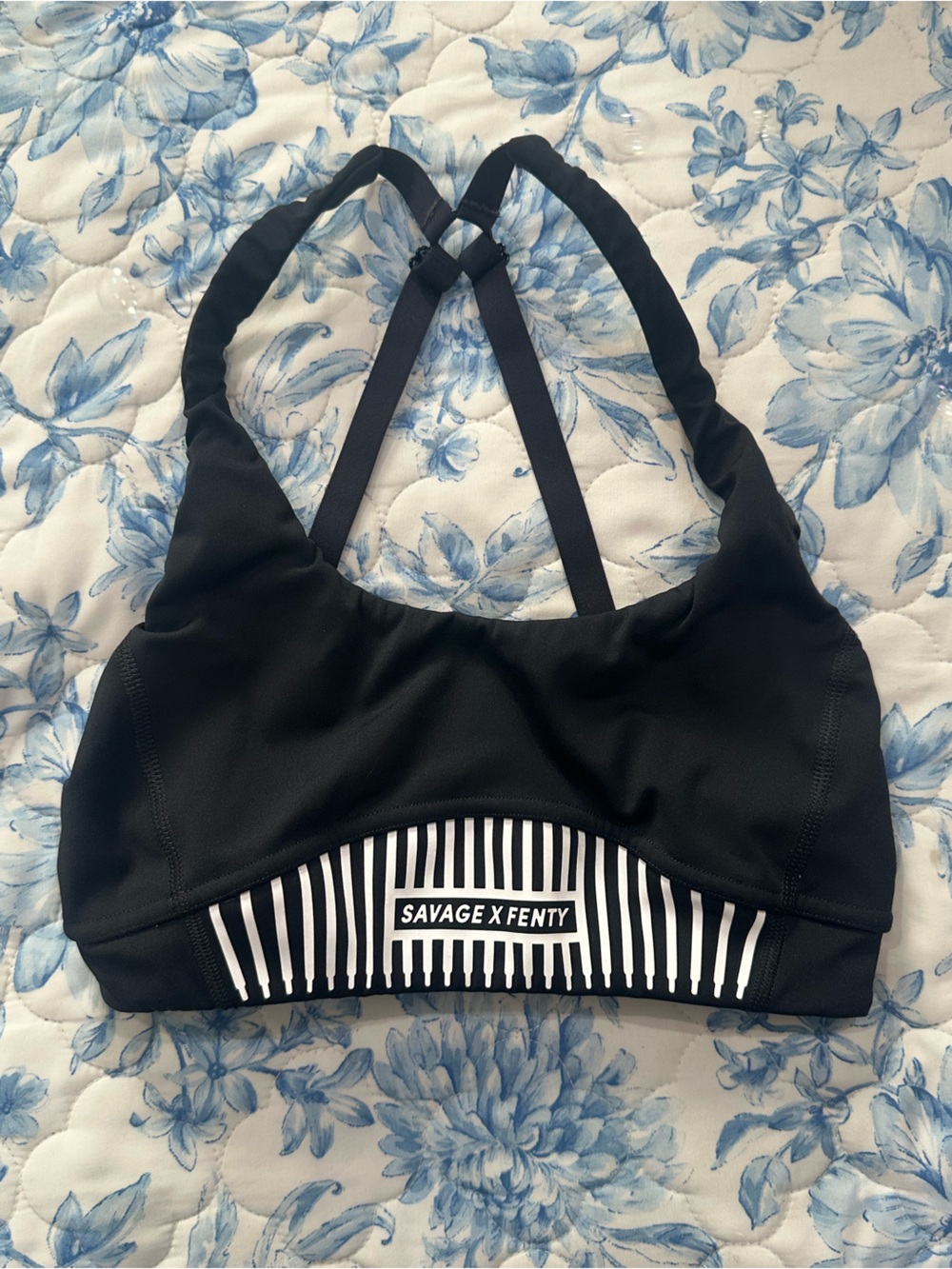 Savage X Fenty Black & White Striped Sports Bra